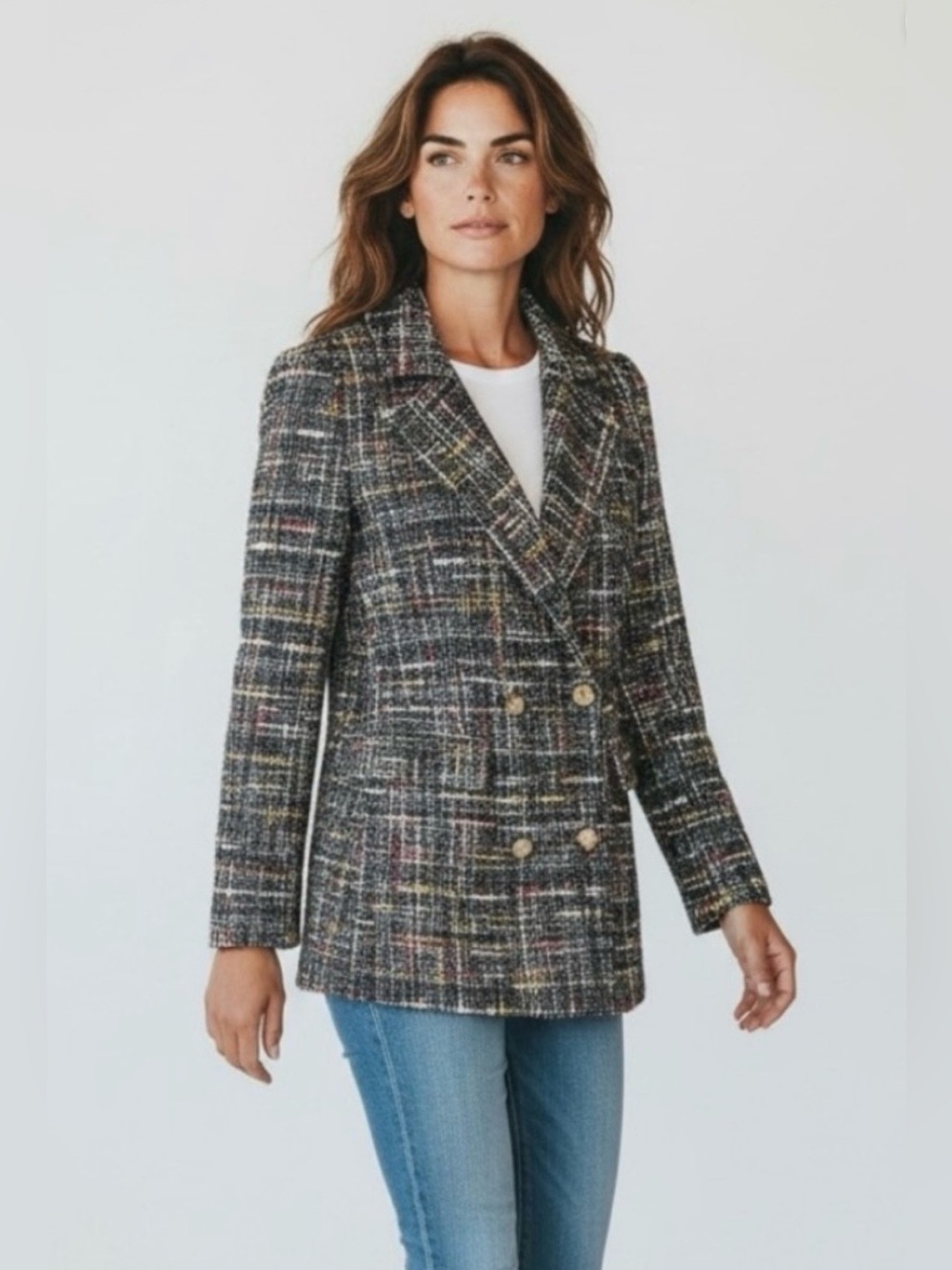 NWT Rachel Zoe Tweed Double-Breasted Blazer Womens Small